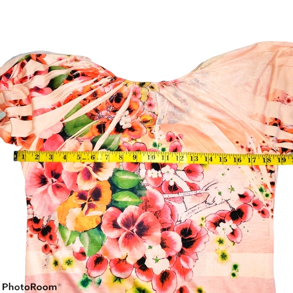 Susan Lawrence Flowy Short Sleeve Floral Design Summer Blouse 346 - Picture 8 of 8